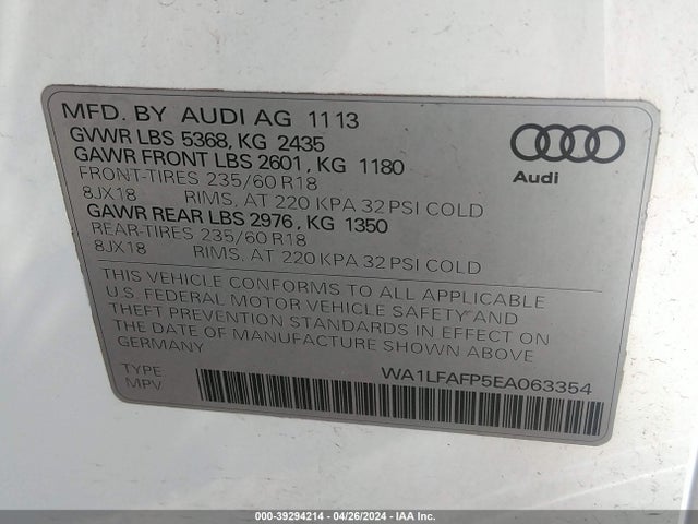 Audi Q5 2.0t Premium 2014 WA1LFAFP5EA063354 Image 9