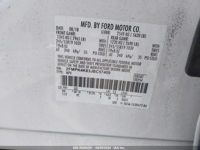 Ford Edge Titanium 2018 2FMPK4K83JBC57409 Image 9