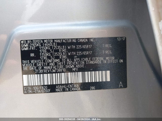 Toyota RAV4 LE 2018 2T3BFREV1JW738810 Image 9