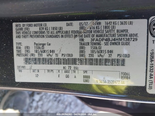 Ford FIESTA SE 2017 3FADP4BJ4HM138729 Image 9