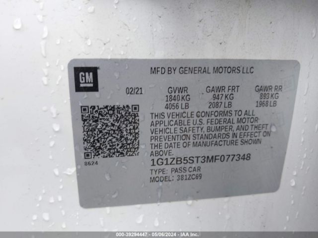 1G1ZB5ST3MF077348 Chevrolet Malibu Fwd Ls