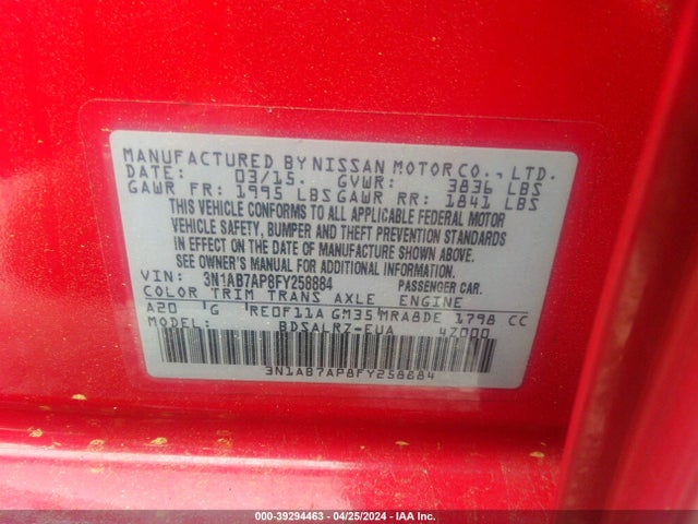 Nissan SENTRA SR 2015 3N1AB7AP8FY258884 Image 9