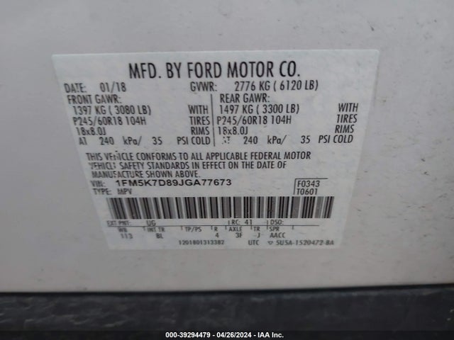 Ford EXPLORER XLT 2018 1FM5K7D89JGA77673 Image 9