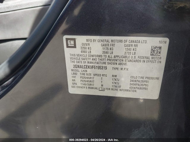 Chevrolet Equinox 2lt 2015 2GNALCEK9F6195319 Image 9