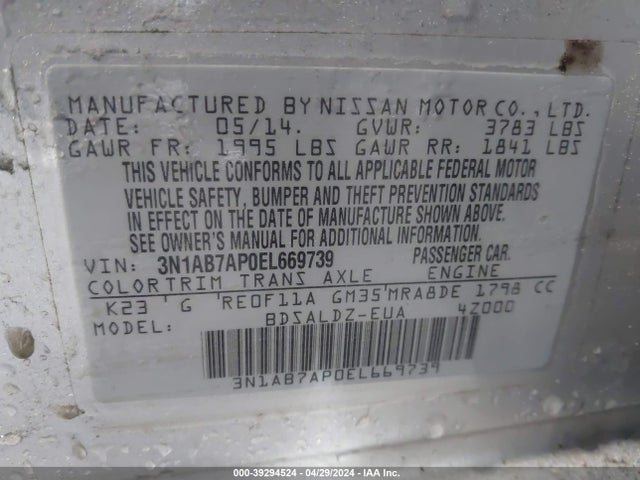 Nissan SENTRA SV 2014 3N1AB7AP0EL669739 Image 9
