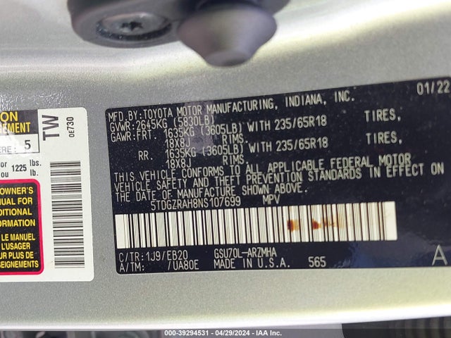 Toyota Highlander Xle 2022 5TDGZRAH8NS107699 Image 9