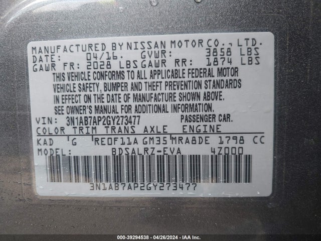 Nissan SENTRA SR 2016 3N1AB7AP2GY273477 Image 9