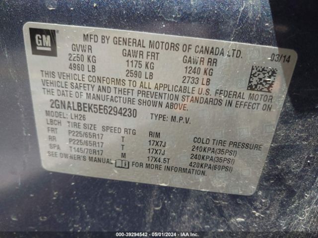 2GNALBEK5E6294230 Chevrolet EQUINOX 1LT