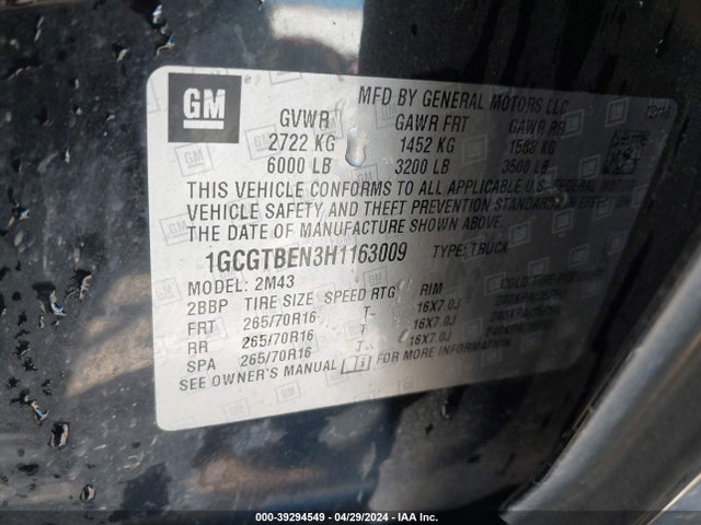Chevrolet Colorado Wt 2017 1GCGTBEN3H1163009 Image 9
