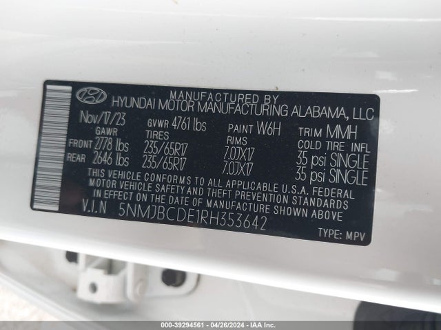 Hyundai TUCSON SEL 2024 5NMJBCDE1RH353642 Image 9
