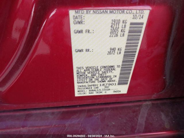 1N4AL3AP8FC187901 Nissan Altima 2.5/2.5 S/2.5 Sl/2.5 Sv