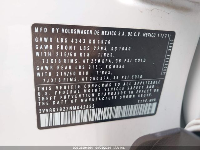 3VVRX7B22NM042492 Volkswagen Taos 1.5t Se