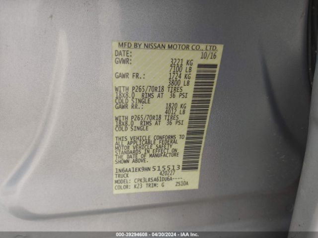 1N6AA1EK9HN515513 Nissan TITAN S