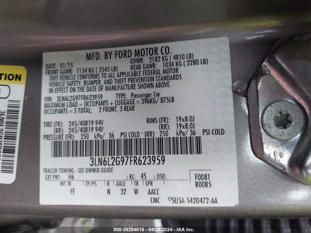 3LN6L2G97FR623959 Lincoln MKZ