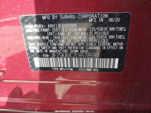 Subaru Forester Limited 2020 JF2SKAUC2LH578590 Image 9