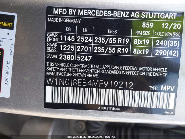 W1N0J8EB4MF919212 Mercedes-Benz Glc 300 4matic Coupe