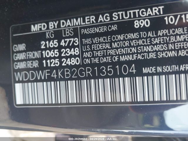 WDDWF4KB2GR135104 Mercedes-Benz C 300 4matic/luxury 4matic/sport 4matic