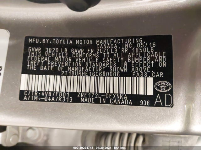 Toyota COROLLA LE 2016 2T1BURHE1GC680606 Image 9
