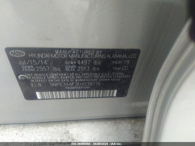 Hyundai Sonata Limited 2015 5NPE34AF3FH038776 Image 9