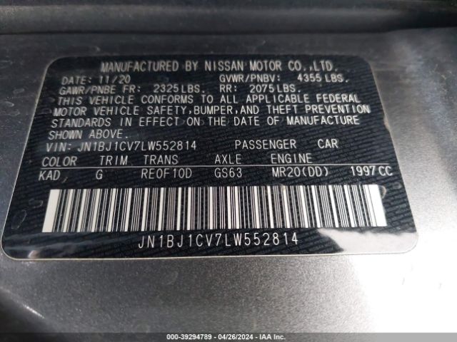 JN1BJ1CV7LW552814 Nissan Rogue Sport Sv Fwd Xtronic Cvt