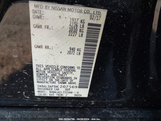 Nissan Altima 2.5 Sr 2017 1N4AL3AP3HC207569 Image 9