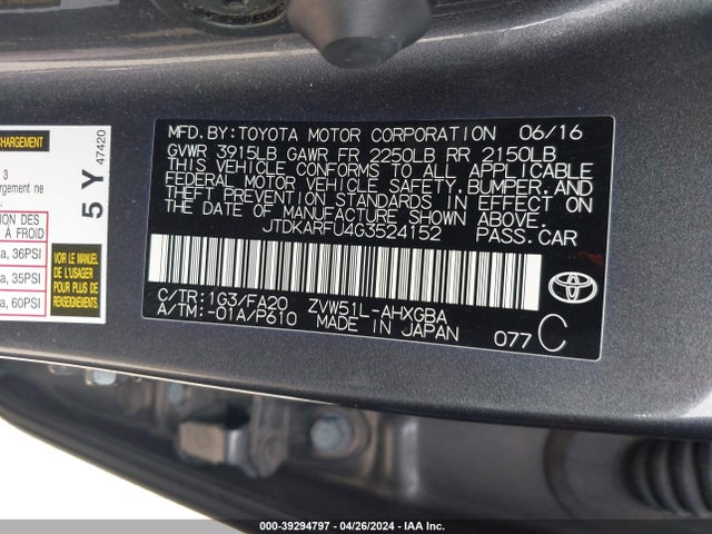 Toyota Prius Three 2016 JTDKARFU4G3524152 Image 9