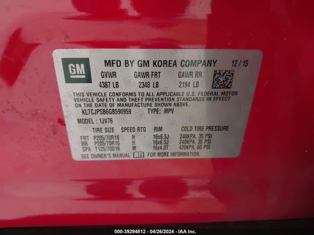 Chevrolet Trax Lt 2016 KL7CJPSB6GB590959 Image 9