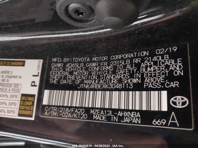 Toyota COROLLA SE 2019 JTNK4RBEXK3048113 Image 9