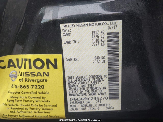 Nissan Altima 2.5 Sv 2017 1N4AL3AP9HC295270 Image 9