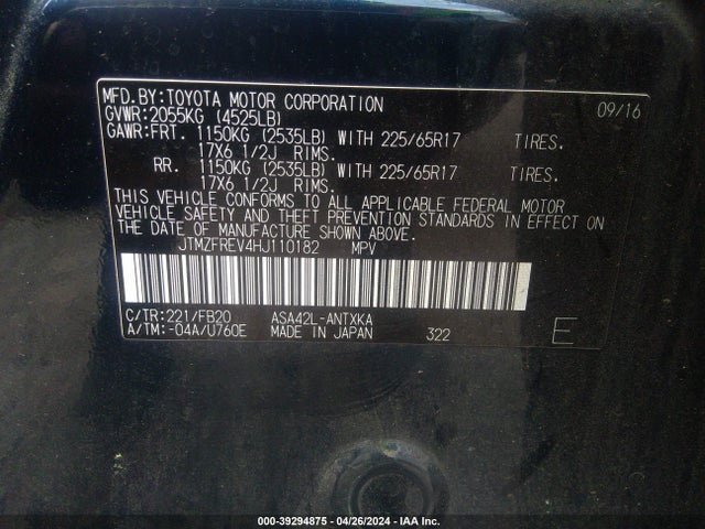 Toyota RAV4 LE 2017 JTMZFREV4HJ110182 Image 9
