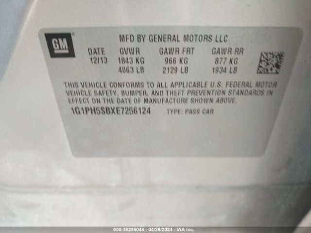 1G1PH5SBXE7256124 Chevrolet Cruze Eco Auto