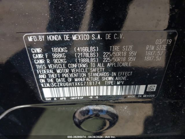 3CZRU6H1XKG718174 Honda HR-V SPORT