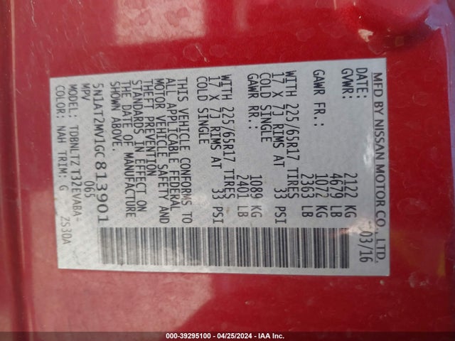 Nissan ROGUE SV 2016 5N1AT2MV1GC813901 Image 9