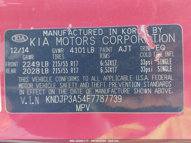KIA SOUL + 2015 KNDJP3A54F7787739 Image 9