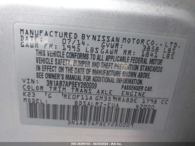 Nissan SENTRA SR 2014 3N1AB7AP8EY280009 Image 9