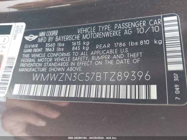 2011 MINI COOPER WMWZN3C57BTZ89396 Photo 8