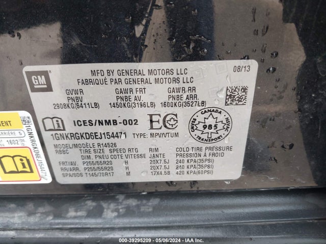 Chevrolet Traverse 1lt 2014 1GNKRGKD6EJ154471 Image 9