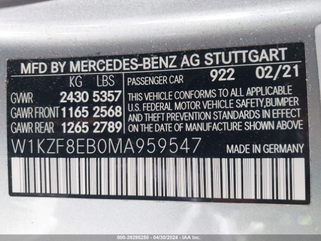 W1KZF8EB0MA959547 Mercedes-Benz E 350 4matic