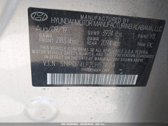 Hyundai ELANTRA SE 2020 5NPD74LF2LH521054 Image 9