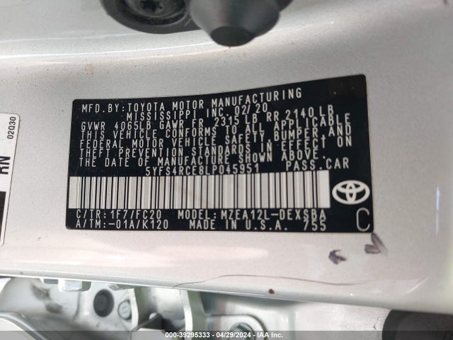 Toyota Corolla Se Nightshade Edition 2020 5YFS4RCE8LP045951 Image 9