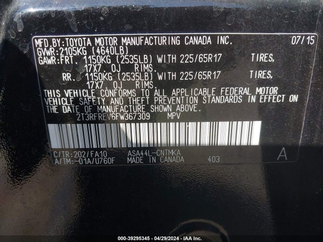 Toyota Rav4 Xle 2015 2T3RFREV6FW367309 Image 9