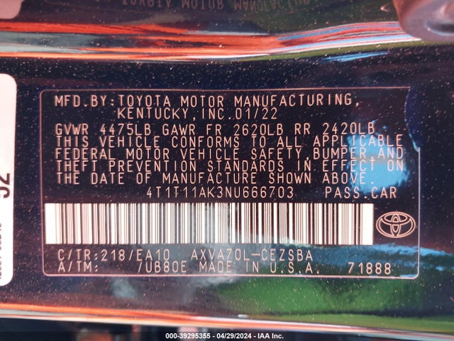 Toyota CAMRY SE 2022 4T1T11AK3NU666703 Image 9