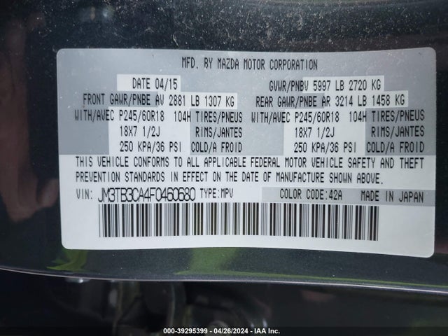 Mazda Cx-9 Touring 2015 JM3TB3CA4F0460680 Image 9