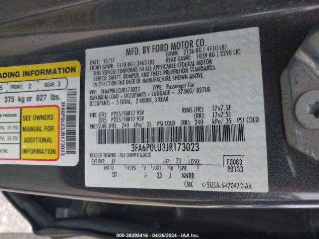3FA6P0LU3JR173023 Ford Fusion Hybrid Se