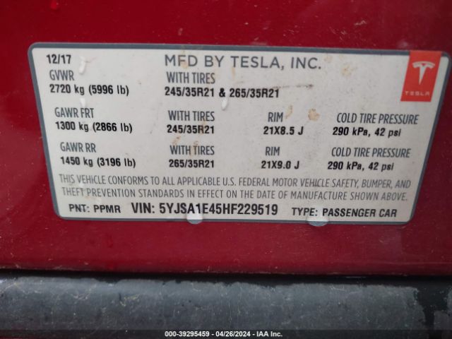 5YJSA1E45HF229519 Tesla Model S 100d/60d/75d/90d/p100d