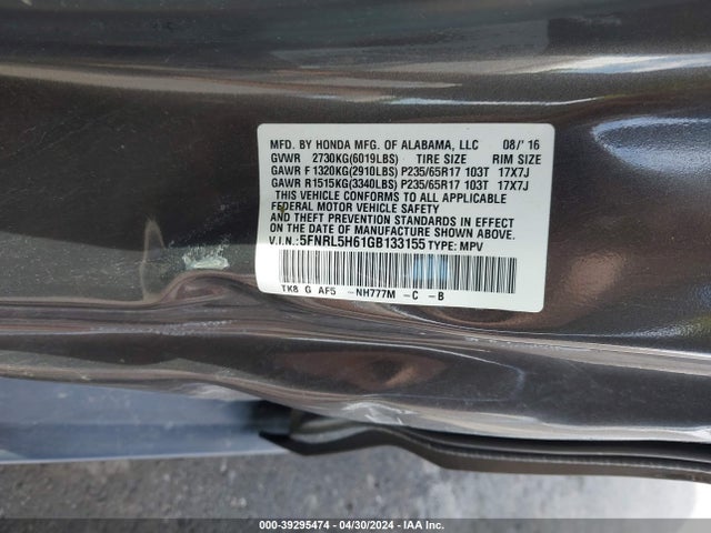 Honda Odyssey Ex-l 2016 5FNRL5H61GB133155 Image 9