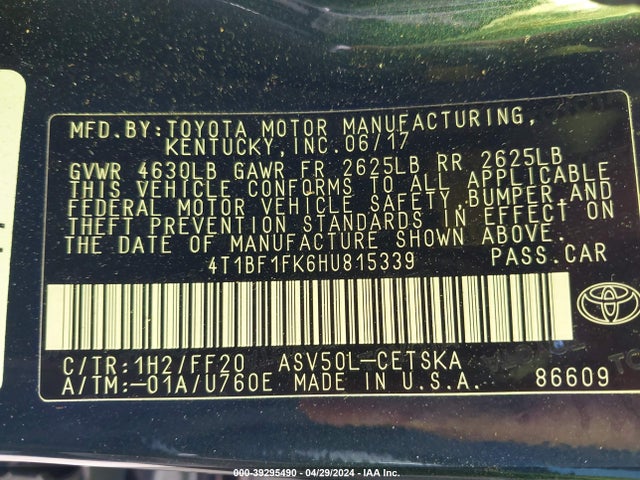 Toyota CAMRY SE 2017 4T1BF1FK6HU815339 Image 9