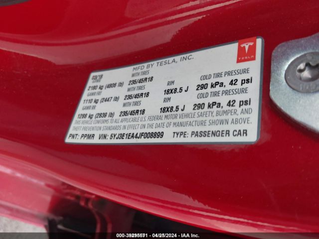5YJ3E1EA4JF008899 Tesla Model 3 Long Range/mid Range