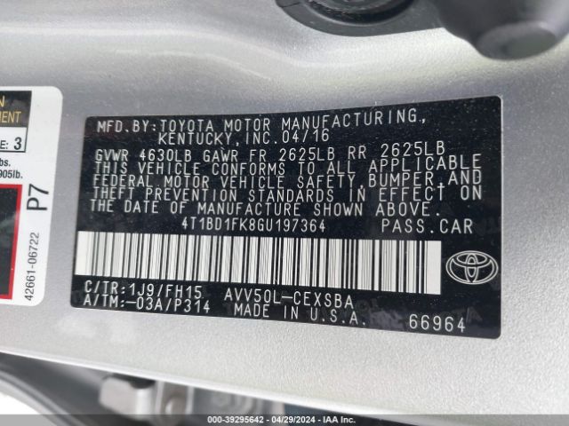 4T1BD1FK8GU197364 Toyota Camry Hybrid Se