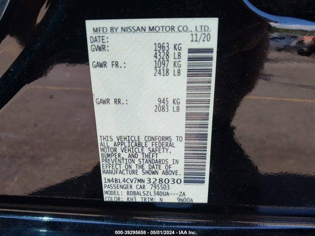 Nissan Altima Sr Fwd 2021 1N4BL4CV7MN328030 Image 9